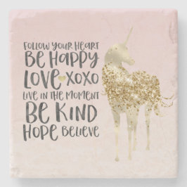 Svart vattenfärgsinspiration Guld Unicorn Stenunderlägg