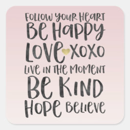 Svart vattenfärgsinspiration Ord Guld Heart Fyrkantigt Klistermärke