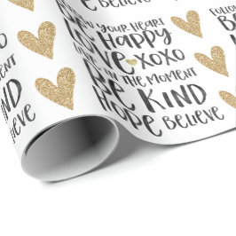 Svart vattenfärgsinspiration Ord Guld Heart Presentpapper