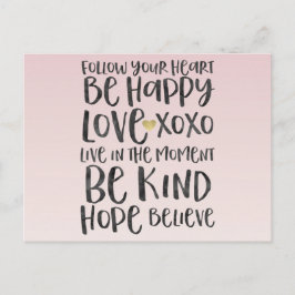 Svart vattenfärgsinspiration Ord Guld Heart Vykort