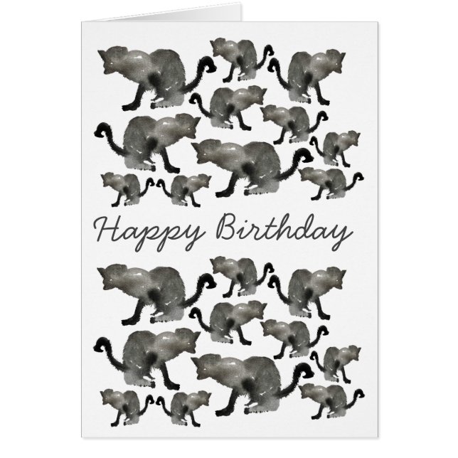 Svart vattenfärgsmonokrom katt hälsningskort (Framsidan)