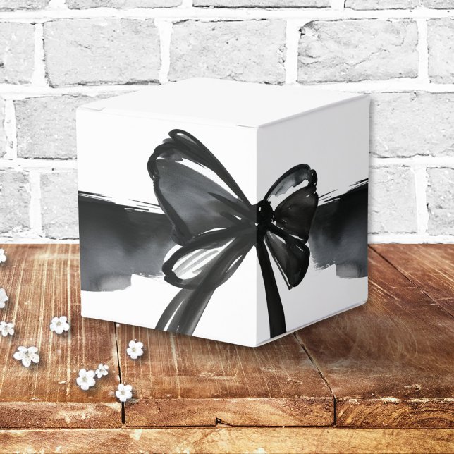 Svart vattenfärgsruta Bow Gifter sig Trendig Bröll Presentaskar (White Black Watercolor Bow Tying The Knot Trendy Elegant Wedding Favor Box gift for guest simple )