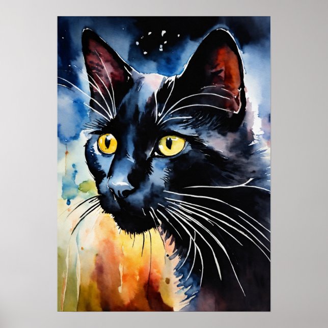Svart vattenfärgsvägg Poster (Framsidan)