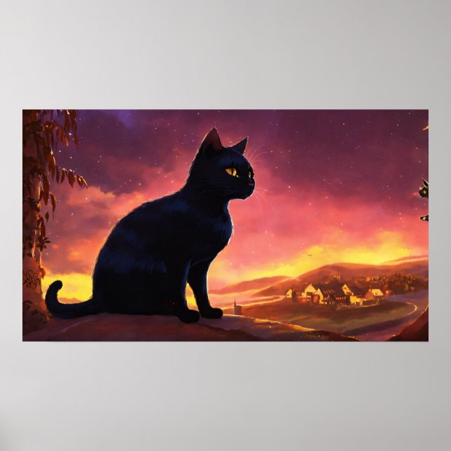 Svart vattenfärgsvägg Poster (Framsidan)