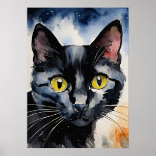Svart vattenfärgsvägg Poster
