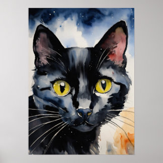 Svart vattenfärgsvägg Poster