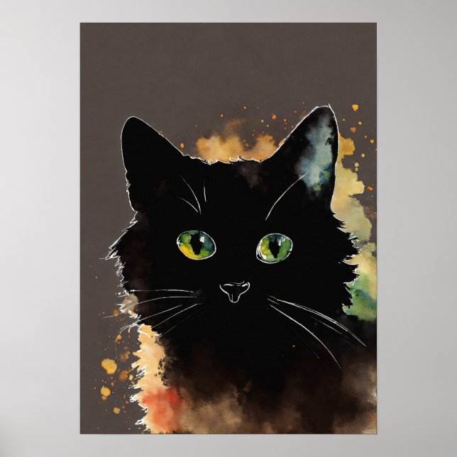 Svart vattenfärgsvägg Poster (Framsidan)