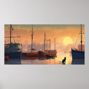 Svart vattenfärgsvägg Poster