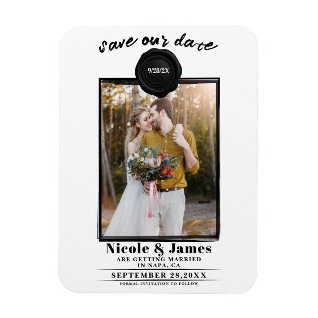 Svart vaxsigill Foto Bröllop Save the Date Magnet (Vertikal)