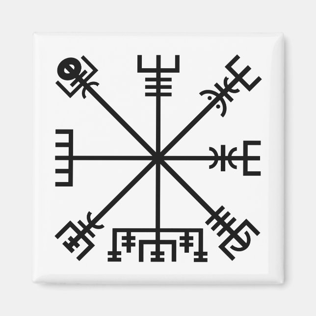 Svart Vegvisir Sigil på Vit Magnet (Framsidan)
