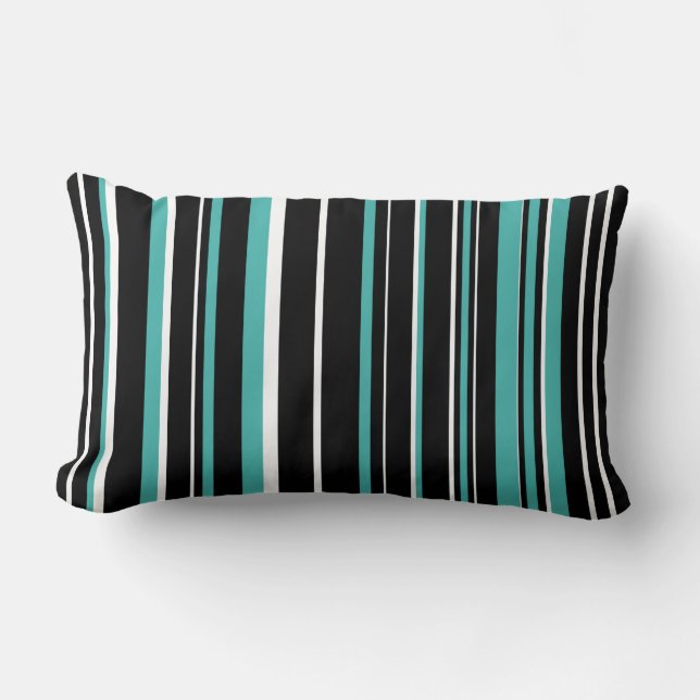 Svart, Verdigris Blue Grönt, White Barcode Rand Lumbarkudde (Framsida)
