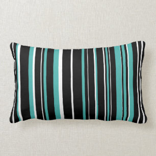 Svart, Verdigris Blue Grönt, White Barcode Rand Lumbarkudde
