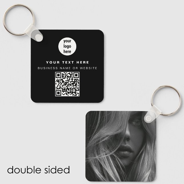 Svart verksamhet för Logotyp av fotopatecken, QR-k Nyckelring (Photo QR Code Business Logo Black Business Keychain)