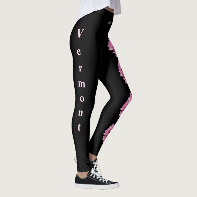 Svart Vermont State Red Klöver Flower Leggings (Höger)
