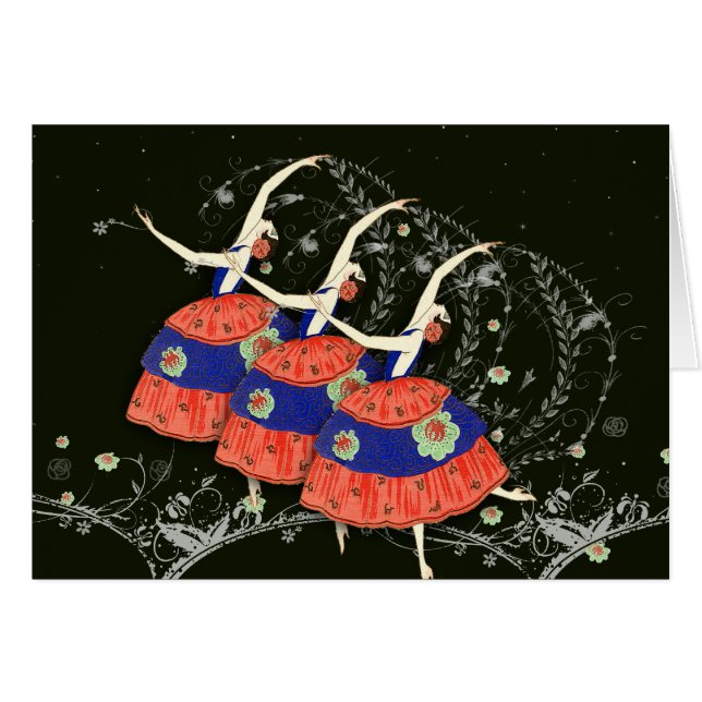 Svart version för balettPrintemps Ballerinas Hälsningskort (Framsidan Horizontal)