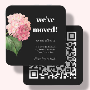 Svart Vi har flyttat Hydrangea annons Card Anteckningskort