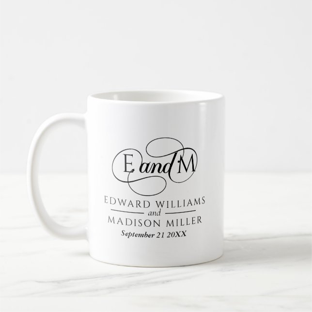 Svart vigselmonogram Personlig Kaffemugg (Vänster)