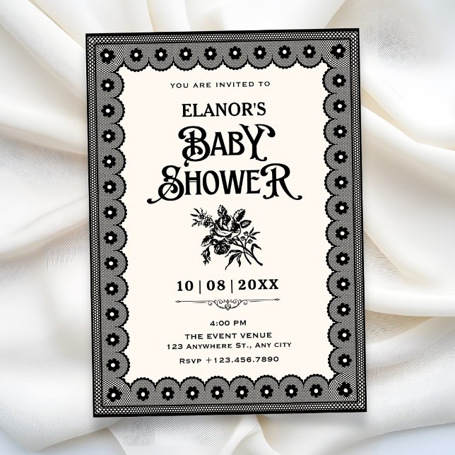 Svart viktoriansk spets baby shower inbjudningar (Skapare uppladdad)