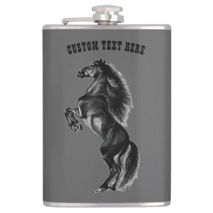 Svart Vild Horse Flask - Anpassningsbar Text och F Fickplunta