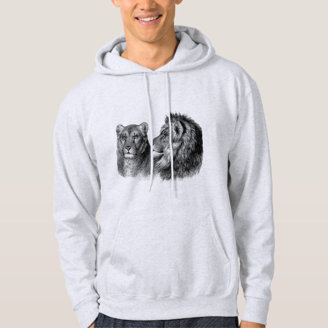 Svart vilda djur manar grått hoodie (Framsida)
