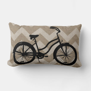 Svart Vintage Bicycle Burlap White Chevrons Lumbarkudde
