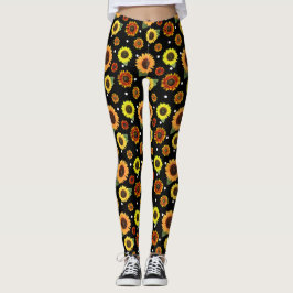 Svart Vintage Blommigt Chic Solblommor Polka dots Leggings
