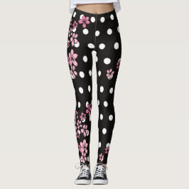 Svart Vintage Blommigt Ro White Guld Dots Chic Leggings