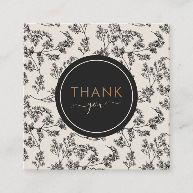 Svart Vintage botaniskt Blommönster Tack Fyrkantigt Visitkort (Framsida)