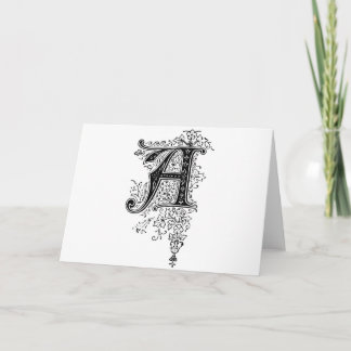 Svart Vintage Monogram A Blommigt Swirls Anteckningskort