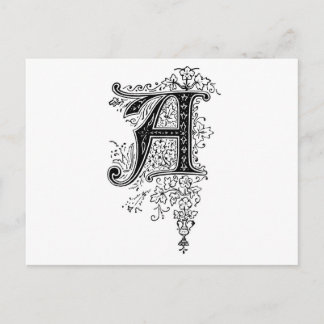 Svart Vintage Monogram A-Blommigt Vykort