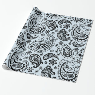 Svart Vintage Paisley Light Blue-bakgrund Presentpapper