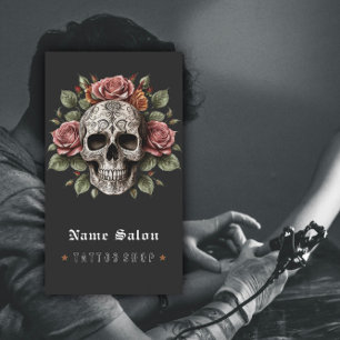 Svart Vintage Retro Modern Tattoo Artist Skalle Visitkort