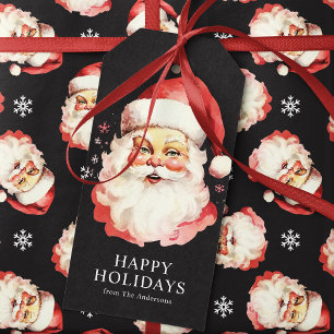 Svart Vintage Retro Tomte Jul Presentetikett