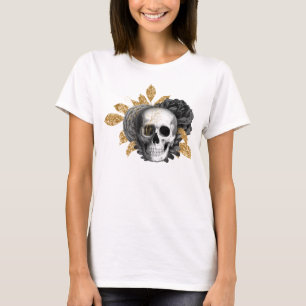Svart vintage ro faux guld foliage t shirt