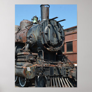 Svart Vintage Rusty Steam locomotive Tåg Engine Poster