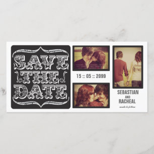 Svart Vintage Spara datum-typografi fotokort Datumet