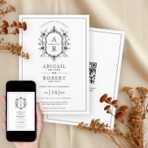 Svart vintage vapensköld monogram QR-kod bröllop