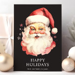 Svart Vintage Vattenfärg Jultomten jul Helgkort<br><div class="desc">Skicka festive hälsning med vårt svarta Vintage Watercolor Jultomten-julkort för Helgdag! Det här charmeringskortet har en nostalgisk vattenfärgad illustration av Jultomten som ställs mot en livfull bakgrund, försedd med delikat snöflingor. Perfekt för att sprida helgdag, detta kort fångar julens tidlösa anda. Insidan är tom, vilket gör att du kan anpassa...</div>