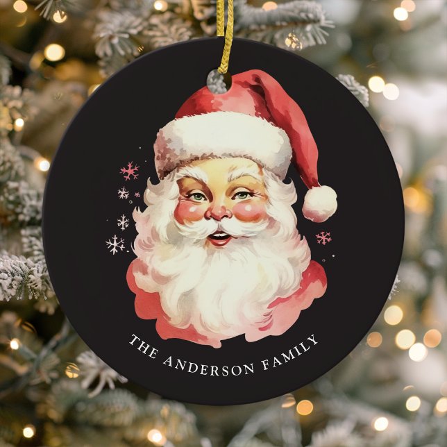 Svart Vintage Vattenfärg Jultomten jul Julgransprydnad Keramik (Skapare uppladdad)