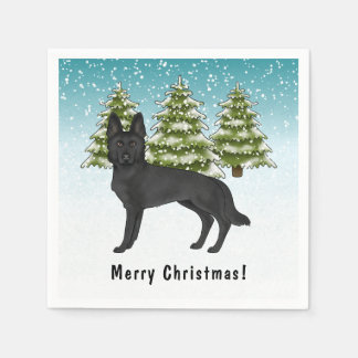 Svart vinterbild på tysk schäferhund med text pappersservett