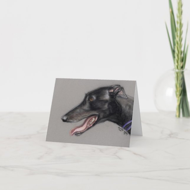 Svart vinthundhundkonst Notecard Kort (Framsida)
