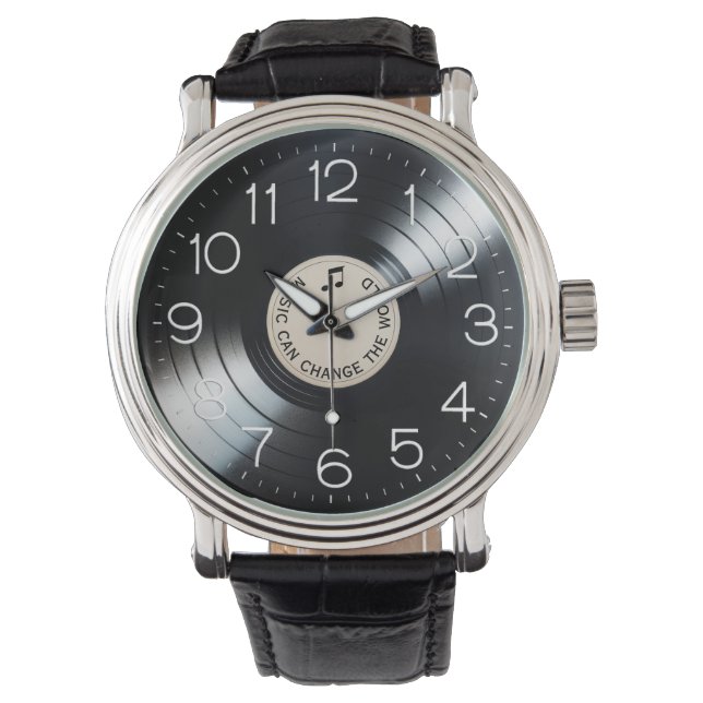 Svart vinylpostalbum med citat armbandsur (Framsida)