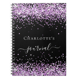 Svart violet lila glitter namn-manuset journal anteckningsbok
