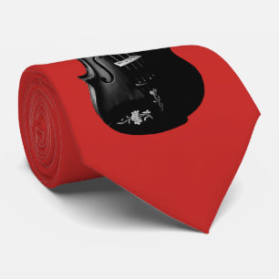SVART VIOLIN-TIE-ON BORSTAT RÖTT KÖRSBÄR SLIPS