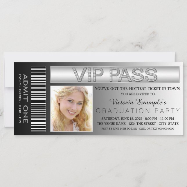 Svart VIP Pass Biljett Examenfest Inbjudningar (Framsida)