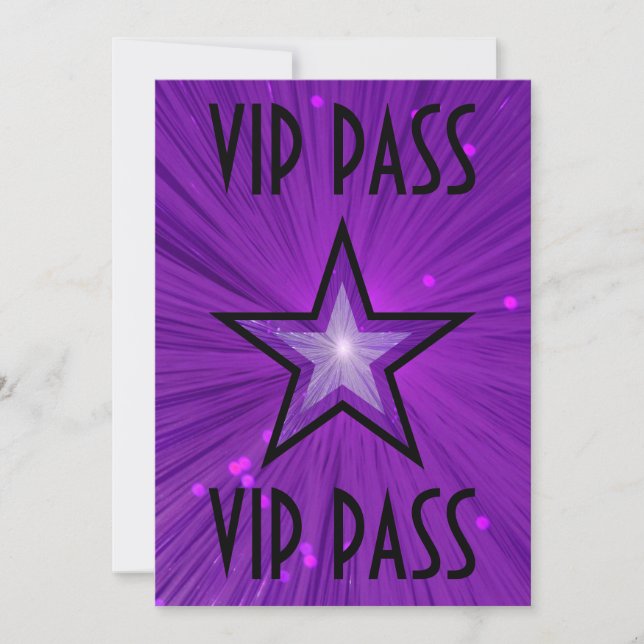 Svart VIP PASS-inbjudan för lila Star Inbjudningar (Framsida)
