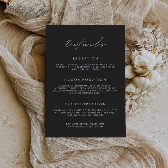 Svart visitkort - Bröllop-mallen Information Inbjudningar (Black Enclosure Card-The Details Wedding Template)