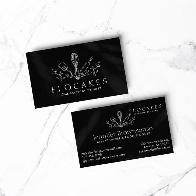 Svart visp konditor hemmabageri kafé bakverk visitkort (BAKERY PASTRY CHEF COOK CAKE event planner business)