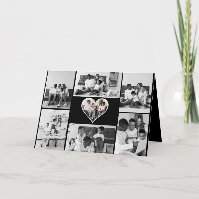 Svart-vit 7-bildscollage kort (Framsida)