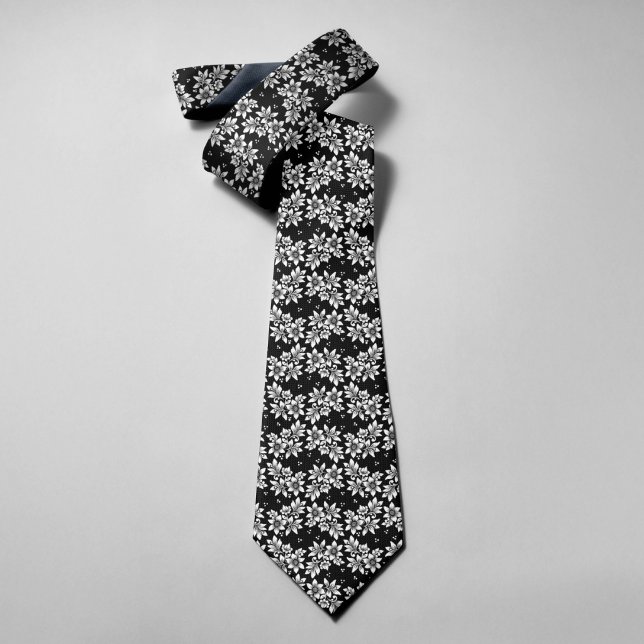 Svart & Vit Abstrakt Blommig Illustrationskonst Slips (Skapare uppladdad)